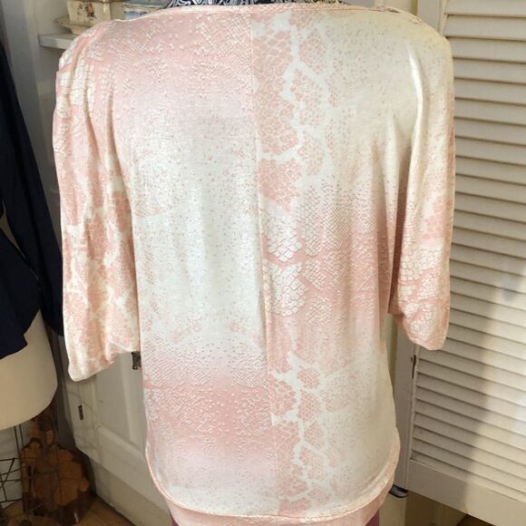 NWOT Juicy Couture Pink Shimmer Snakeskin Blouse with Ruched Sleeve. Small. - Picture 5 of 8